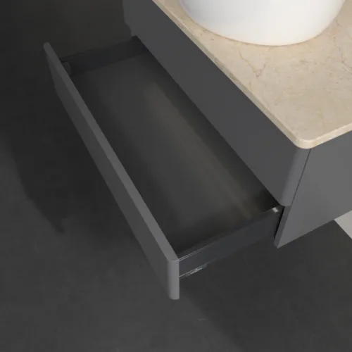 Bild von VILLEROY BOCH Antao Waschbeckenunterschrank, mit Beleuchtung, 2 Auszüge, 800 x 360 x 500 mm, Front ohne Struktur, Anthracite Matt Lacquer / Botticino #L19053GK