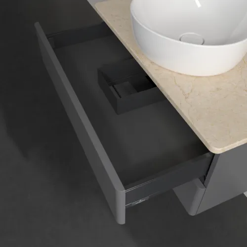 Bild von VILLEROY BOCH Antao Waschbeckenunterschrank, mit Beleuchtung, 2 Auszüge, 800 x 360 x 500 mm, Front ohne Struktur, Anthracite Matt Lacquer / Botticino #L19053GK