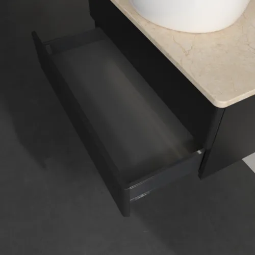 Bild von VILLEROY BOCH Antao Waschbeckenunterschrank, mit Beleuchtung, 2 Auszüge, 800 x 360 x 500 mm, Front ohne Struktur, Black Matt Lacquer / Botticino #L19053PD