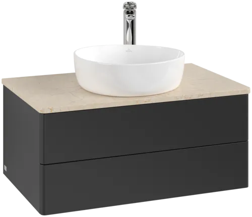 Obrázek VILLEROY BOCH Antao Vanity unit, with lighting, 2 pull-out compartments, 800 x 360 x 500 mm, Front without structure, Black Matt Lacquer / Botticino #L19053PD
