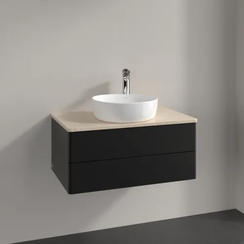 Bild von VILLEROY BOCH Antao Waschbeckenunterschrank, mit Beleuchtung, 2 Auszüge, 800 x 360 x 500 mm, Front ohne Struktur, Black Matt Lacquer / Botticino #L19053PD
