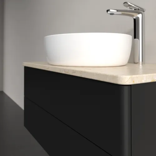 Bild von VILLEROY BOCH Antao Waschbeckenunterschrank, mit Beleuchtung, 2 Auszüge, 800 x 360 x 500 mm, Front ohne Struktur, Black Matt Lacquer / Botticino #L19053PD