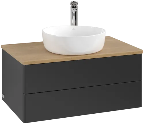 Obrázek VILLEROY BOCH Antao Vanity unit, with lighting, 2 pull-out compartments, 800 x 360 x 500 mm, Front without structure, Black Matt Lacquer / Honey Oak #L19051PD