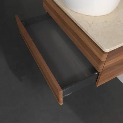 Bild von VILLEROY BOCH Antao Waschbeckenunterschrank, mit Beleuchtung, 2 Auszüge, 800 x 360 x 500 mm, Front ohne Struktur, Warm Walnut / Botticino #L19053HM