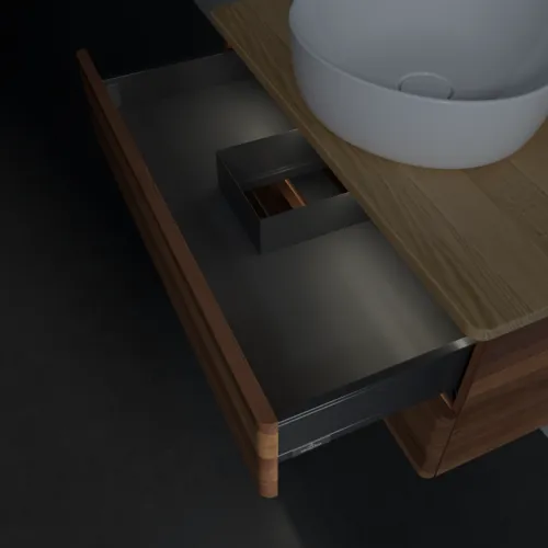 Bild von VILLEROY BOCH Antao Waschbeckenunterschrank, mit Beleuchtung, 2 Auszüge, 800 x 360 x 500 mm, Front ohne Struktur, Warm Walnut / Honey Oak #L19051HM