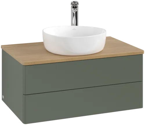 Obrázek VILLEROY BOCH Antao Vanity unit, with lighting, 2 pull-out compartments, 800 x 360 x 500 mm, Front without structure, Leaf Green Matt Lacquer / Honey Oak #L19051HL