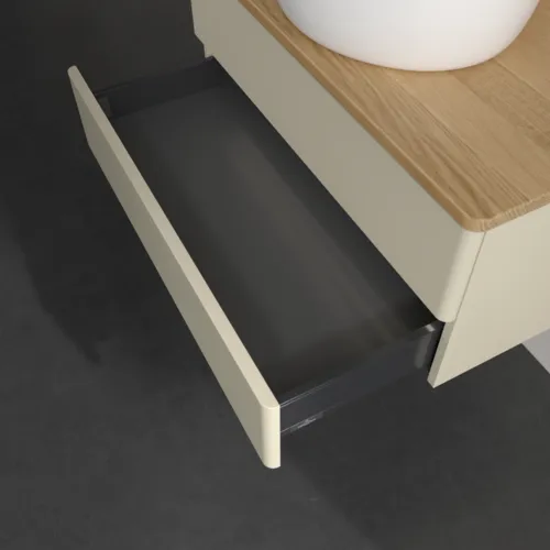 Bild von VILLEROY BOCH Antao Waschbeckenunterschrank, mit Beleuchtung, 2 Auszüge, 800 x 360 x 500 mm, Front ohne Struktur, Silk Grey Matt Lacquer / Honey Oak #L19051HJ