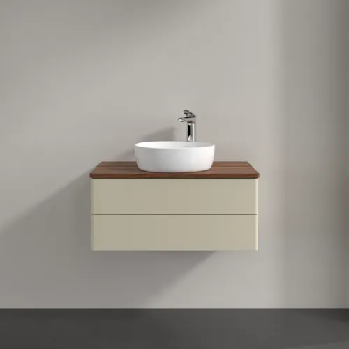 Bild von VILLEROY BOCH Antao Waschbeckenunterschrank, mit Beleuchtung, 2 Auszüge, 800 x 360 x 500 mm, Front ohne Struktur, Silk Grey Matt Lacquer / Warm Walnut #L19052HJ