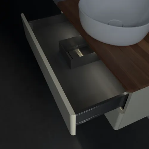 Bild von VILLEROY BOCH Antao Waschbeckenunterschrank, mit Beleuchtung, 2 Auszüge, 800 x 360 x 500 mm, Front ohne Struktur, Silk Grey Matt Lacquer / Warm Walnut #L19052HJ