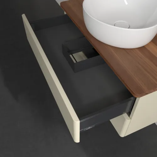 Bild von VILLEROY BOCH Antao Waschbeckenunterschrank, mit Beleuchtung, 2 Auszüge, 800 x 360 x 500 mm, Front ohne Struktur, Silk Grey Matt Lacquer / Warm Walnut #L19052HJ