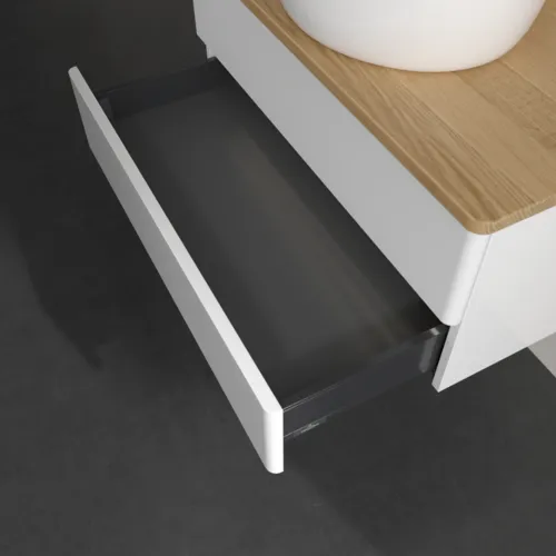 VILLEROY BOCH Antao Waschbeckenunterschrank, mit Beleuchtung, 2 Auszüge, 800 x 360 x 500 mm, Front ohne Struktur, Glossy White Lacquer / Honey Oak #L19051GF, Bild 5