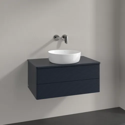Bild von VILLEROY BOCH Antao Waschbeckenunterschrank, mit Beleuchtung, 2 Auszüge, 800 x 360 x 500 mm, Front mit Struktur, Midnight Blue Matt Lacquer / Midnight Blue Matt Lacquer #L19110HG