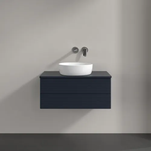 Bild von VILLEROY BOCH Antao Waschbeckenunterschrank, mit Beleuchtung, 2 Auszüge, 800 x 360 x 500 mm, Front mit Struktur, Midnight Blue Matt Lacquer / Midnight Blue Matt Lacquer #L19110HG