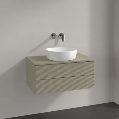 Bild von VILLEROY BOCH Antao Waschbeckenunterschrank, mit Beleuchtung, 2 Auszüge, 800 x 360 x 500 mm, Front mit Struktur, Stone Grey Matt Lacquer / Stone Grey Matt Lacquer #L19110HK