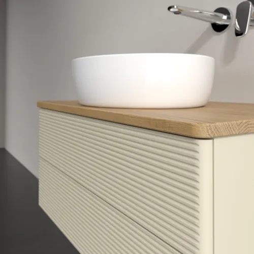 Bild von VILLEROY BOCH Antao Waschbeckenunterschrank, mit Beleuchtung, 2 Auszüge, 800 x 360 x 500 mm, Front mit Struktur, Silk Grey Matt Lacquer / Honey Oak #L19111HJ