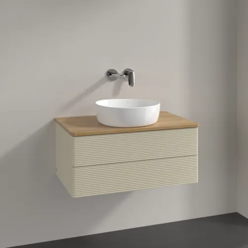 Bild von VILLEROY BOCH Antao Waschbeckenunterschrank, mit Beleuchtung, 2 Auszüge, 800 x 360 x 500 mm, Front mit Struktur, Silk Grey Matt Lacquer / Honey Oak #L19111HJ
