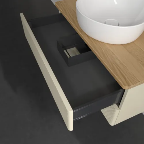 Bild von VILLEROY BOCH Antao Waschbeckenunterschrank, mit Beleuchtung, 2 Auszüge, 800 x 360 x 500 mm, Front mit Struktur, Silk Grey Matt Lacquer / Honey Oak #L19111HJ
