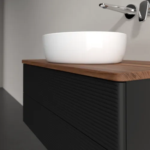 Bild von VILLEROY BOCH Antao Waschbeckenunterschrank, mit Beleuchtung, 2 Auszüge, 800 x 360 x 500 mm, Front mit Struktur, Black Matt Lacquer / Warm Walnut #L19112PD