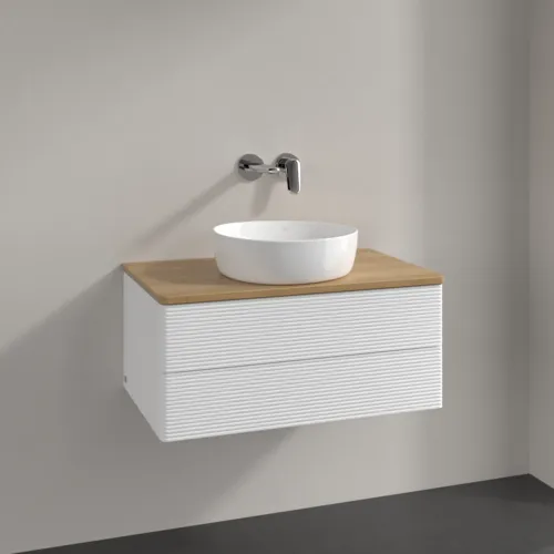 Bild von VILLEROY BOCH Antao Waschbeckenunterschrank, mit Beleuchtung, 2 Auszüge, 800 x 360 x 500 mm, Front mit Struktur, White Matt Lacquer / Honey Oak #L19111MT