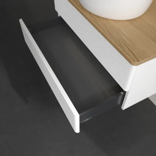 Bild von VILLEROY BOCH Antao Waschbeckenunterschrank, mit Beleuchtung, 2 Auszüge, 800 x 360 x 500 mm, Front mit Struktur, White Matt Lacquer / Honey Oak #L19111MT