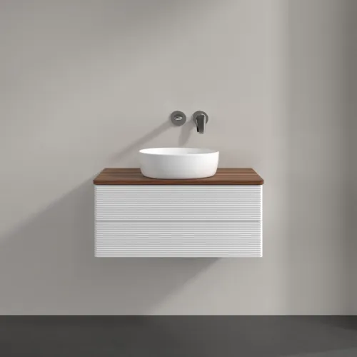 Bild von VILLEROY BOCH Antao Waschbeckenunterschrank, mit Beleuchtung, 2 Auszüge, 800 x 360 x 500 mm, Front mit Struktur, Glossy White Lacquer / Warm Walnut #L19112GF