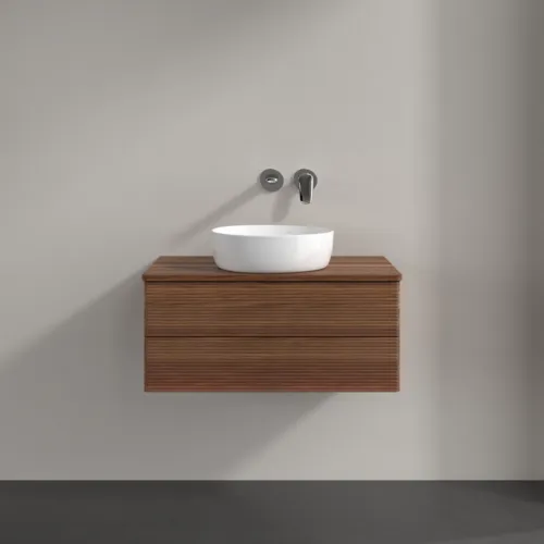 Bild von VILLEROY BOCH Antao Waschbeckenunterschrank, mit Beleuchtung, 2 Auszüge, 800 x 360 x 500 mm, Front mit Struktur, Warm Walnut / Warm Walnut #L19112HM