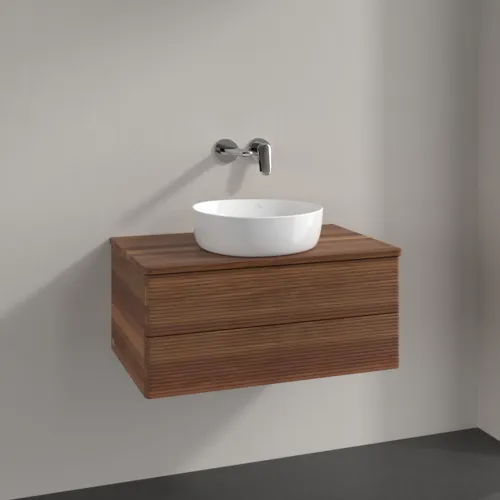 Bild von VILLEROY BOCH Antao Waschbeckenunterschrank, mit Beleuchtung, 2 Auszüge, 800 x 360 x 500 mm, Front mit Struktur, Warm Walnut / Warm Walnut #L19112HM