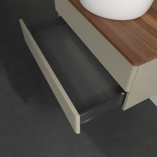 Bild von VILLEROY BOCH Antao Waschbeckenunterschrank, mit Beleuchtung, 2 Auszüge, 800 x 360 x 500 mm, Front mit Struktur, Stone Grey Matt Lacquer / Warm Walnut #L19112HK