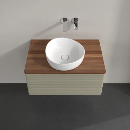 Bild von VILLEROY BOCH Antao Waschbeckenunterschrank, mit Beleuchtung, 2 Auszüge, 800 x 360 x 500 mm, Front mit Struktur, Stone Grey Matt Lacquer / Warm Walnut #L19112HK