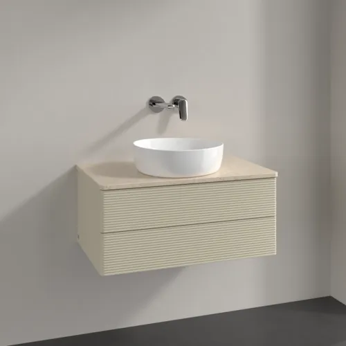 Bild von VILLEROY BOCH Antao Waschbeckenunterschrank, mit Beleuchtung, 2 Auszüge, 800 x 360 x 500 mm, Front mit Struktur, Silk Grey Matt Lacquer / Botticino #L19113HJ