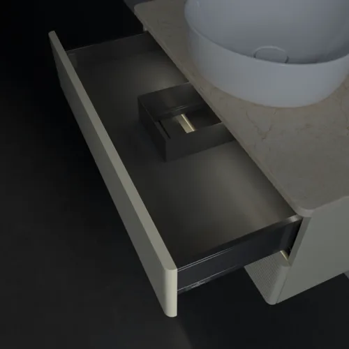 Bild von VILLEROY BOCH Antao Waschbeckenunterschrank, mit Beleuchtung, 2 Auszüge, 800 x 360 x 500 mm, Front mit Struktur, Silk Grey Matt Lacquer / Botticino #L19113HJ