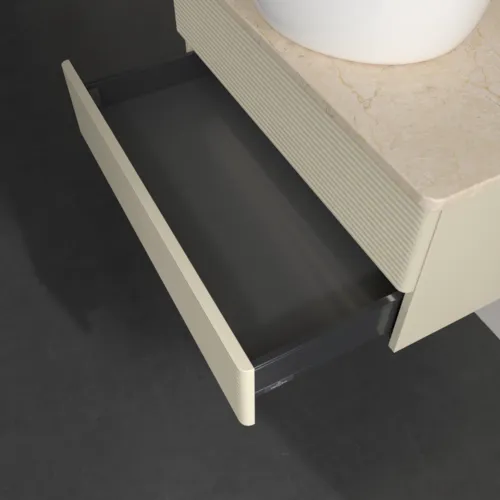 Bild von VILLEROY BOCH Antao Waschbeckenunterschrank, mit Beleuchtung, 2 Auszüge, 800 x 360 x 500 mm, Front mit Struktur, Silk Grey Matt Lacquer / Botticino #L19113HJ