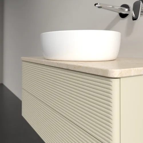 Bild von VILLEROY BOCH Antao Waschbeckenunterschrank, mit Beleuchtung, 2 Auszüge, 800 x 360 x 500 mm, Front mit Struktur, Silk Grey Matt Lacquer / Botticino #L19113HJ
