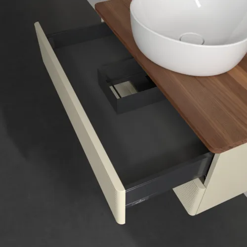 Obrázek VILLEROY BOCH Antao Vanity unit, with lighting, 2 pull-out compartments, 800 x 360 x 500 mm, Front with grain texture, Silk Grey Matt Lacquer / Warm Walnut #L19112HJ