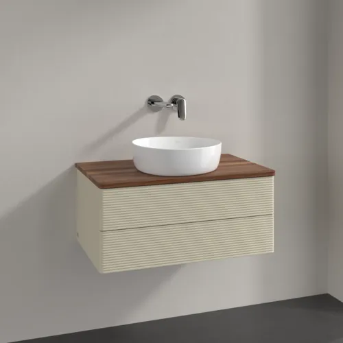 Obrázek VILLEROY BOCH Antao Vanity unit, with lighting, 2 pull-out compartments, 800 x 360 x 500 mm, Front with grain texture, Silk Grey Matt Lacquer / Warm Walnut #L19112HJ