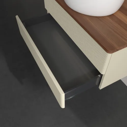 Obrázek VILLEROY BOCH Antao Vanity unit, with lighting, 2 pull-out compartments, 800 x 360 x 500 mm, Front with grain texture, Silk Grey Matt Lacquer / Warm Walnut #L19112HJ