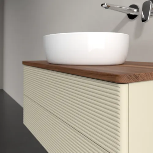 Obrázek VILLEROY BOCH Antao Vanity unit, with lighting, 2 pull-out compartments, 800 x 360 x 500 mm, Front with grain texture, Silk Grey Matt Lacquer / Warm Walnut #L19112HJ