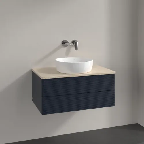 VILLEROY BOCH Antao Waschbeckenunterschrank, mit Beleuchtung, 2 Auszüge, 800 x 360 x 500 mm, Front mit Struktur, Midnight Blue Matt Lacquer / Botticino #L19113HG, Bild 2