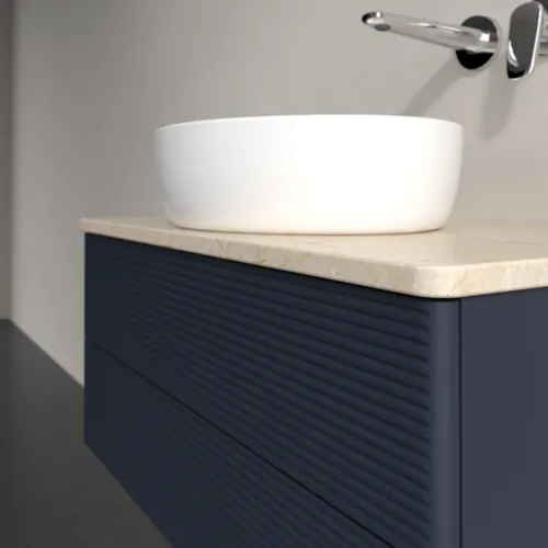 VILLEROY BOCH Antao Waschbeckenunterschrank, mit Beleuchtung, 2 Auszüge, 800 x 360 x 500 mm, Front mit Struktur, Midnight Blue Matt Lacquer / Botticino #L19113HG, Bild 5