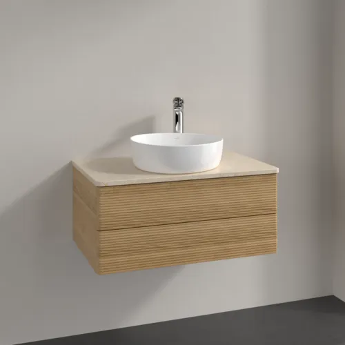 Bild von VILLEROY BOCH Antao Waschbeckenunterschrank, mit Beleuchtung, 2 Auszüge, 800 x 360 x 500 mm, Front mit Struktur, Honey Oak / Botticino #L19153HN