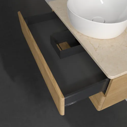 Bild von VILLEROY BOCH Antao Waschbeckenunterschrank, mit Beleuchtung, 2 Auszüge, 800 x 360 x 500 mm, Front mit Struktur, Honey Oak / Botticino #L19153HN