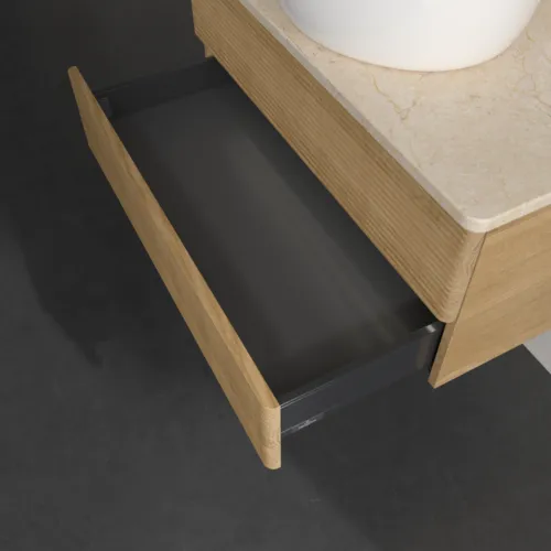 Bild von VILLEROY BOCH Antao Waschbeckenunterschrank, mit Beleuchtung, 2 Auszüge, 800 x 360 x 500 mm, Front mit Struktur, Honey Oak / Botticino #L19153HN