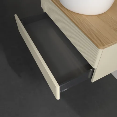 Bild von VILLEROY BOCH Antao Waschbeckenunterschrank, mit Beleuchtung, 2 Auszüge, 800 x 360 x 500 mm, Front mit Struktur, Silk Grey Matt Lacquer / Honey Oak #L19151HJ