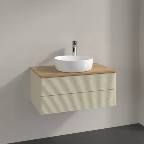 Bild von VILLEROY BOCH Antao Waschbeckenunterschrank, mit Beleuchtung, 2 Auszüge, 800 x 360 x 500 mm, Front mit Struktur, Silk Grey Matt Lacquer / Honey Oak #L19151HJ