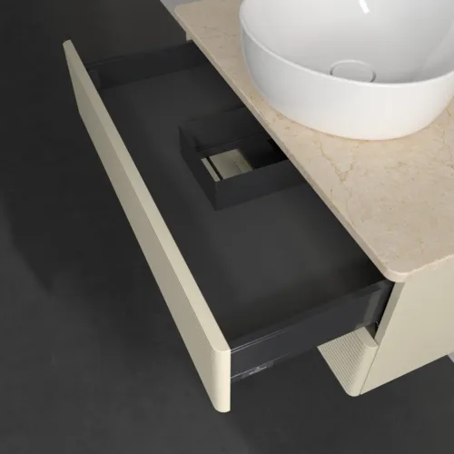 Bild von VILLEROY BOCH Antao Waschbeckenunterschrank, mit Beleuchtung, 2 Auszüge, 800 x 360 x 500 mm, Front mit Struktur, Silk Grey Matt Lacquer / Botticino #L19153HJ