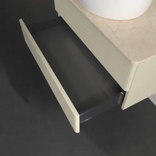 Bild von VILLEROY BOCH Antao Waschbeckenunterschrank, mit Beleuchtung, 2 Auszüge, 800 x 360 x 500 mm, Front mit Struktur, Silk Grey Matt Lacquer / Botticino #L19153HJ