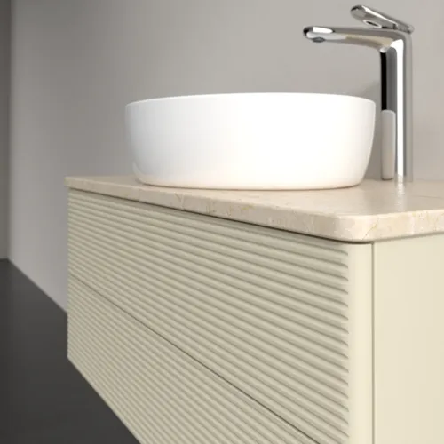 Bild von VILLEROY BOCH Antao Waschbeckenunterschrank, mit Beleuchtung, 2 Auszüge, 800 x 360 x 500 mm, Front mit Struktur, Silk Grey Matt Lacquer / Botticino #L19153HJ