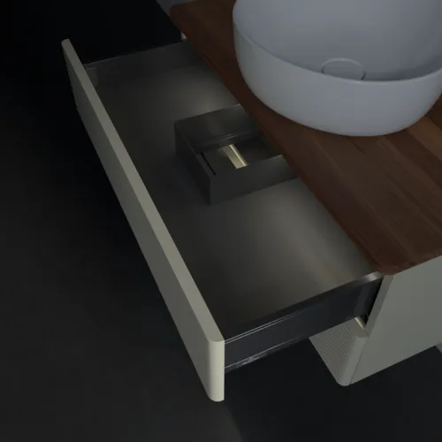 Bild von VILLEROY BOCH Antao Waschbeckenunterschrank, mit Beleuchtung, 2 Auszüge, 800 x 360 x 500 mm, Front mit Struktur, Silk Grey Matt Lacquer / Warm Walnut #L19152HJ