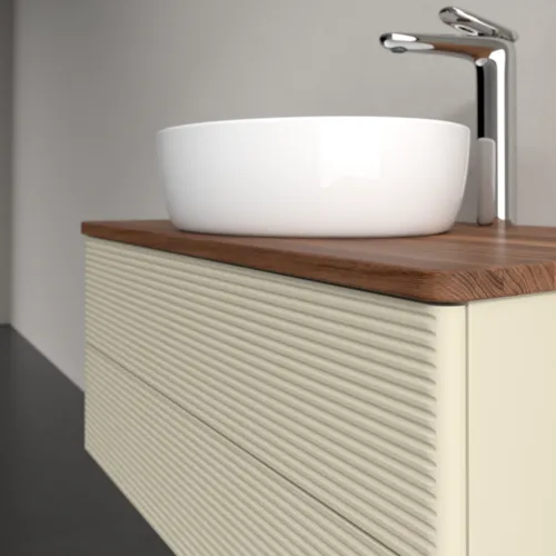 Bild von VILLEROY BOCH Antao Waschbeckenunterschrank, mit Beleuchtung, 2 Auszüge, 800 x 360 x 500 mm, Front mit Struktur, Silk Grey Matt Lacquer / Warm Walnut #L19152HJ