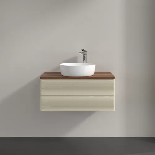 Bild von VILLEROY BOCH Antao Waschbeckenunterschrank, mit Beleuchtung, 2 Auszüge, 800 x 360 x 500 mm, Front mit Struktur, Silk Grey Matt Lacquer / Warm Walnut #L19152HJ